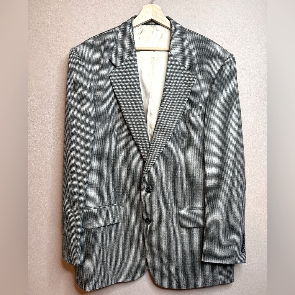 Oscar de la Renta Charcoal Herringbone 100% Wool Blazer Sport Coat 2 Button 44L